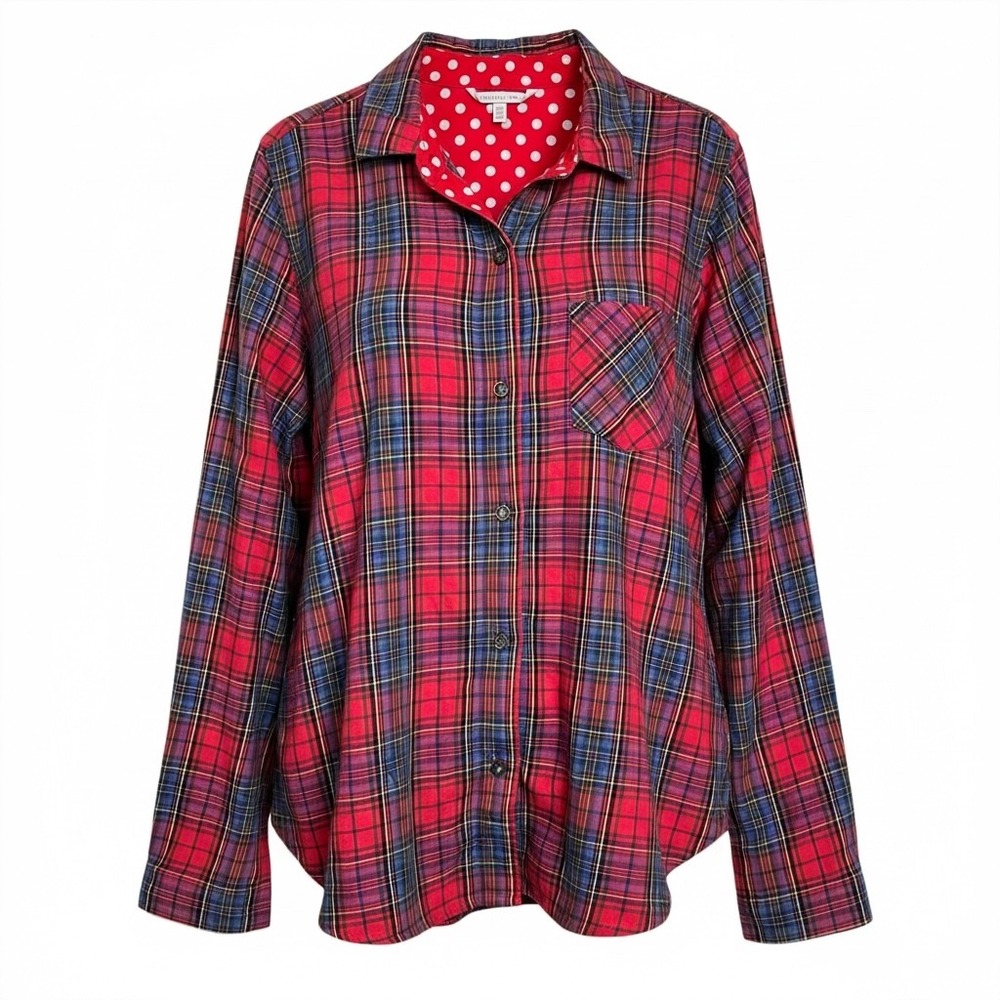 Victoria's Secret Red Plaid Button Up Pajama‎ Top Shirt Red Blue M (3320)